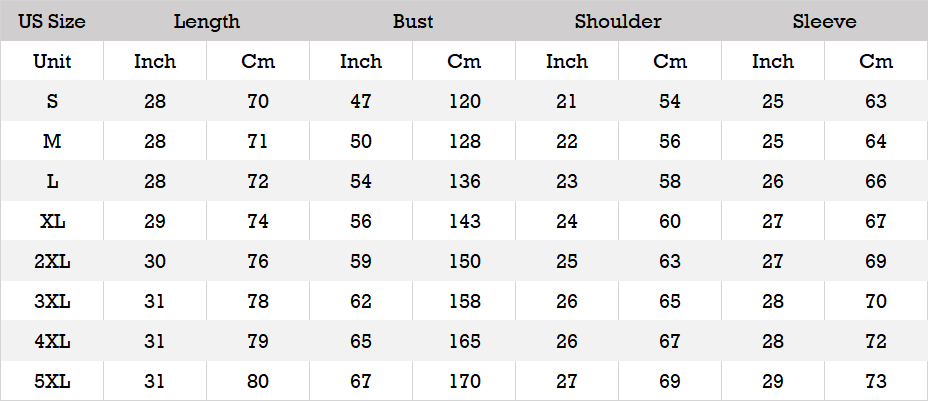 bomber-size-chart