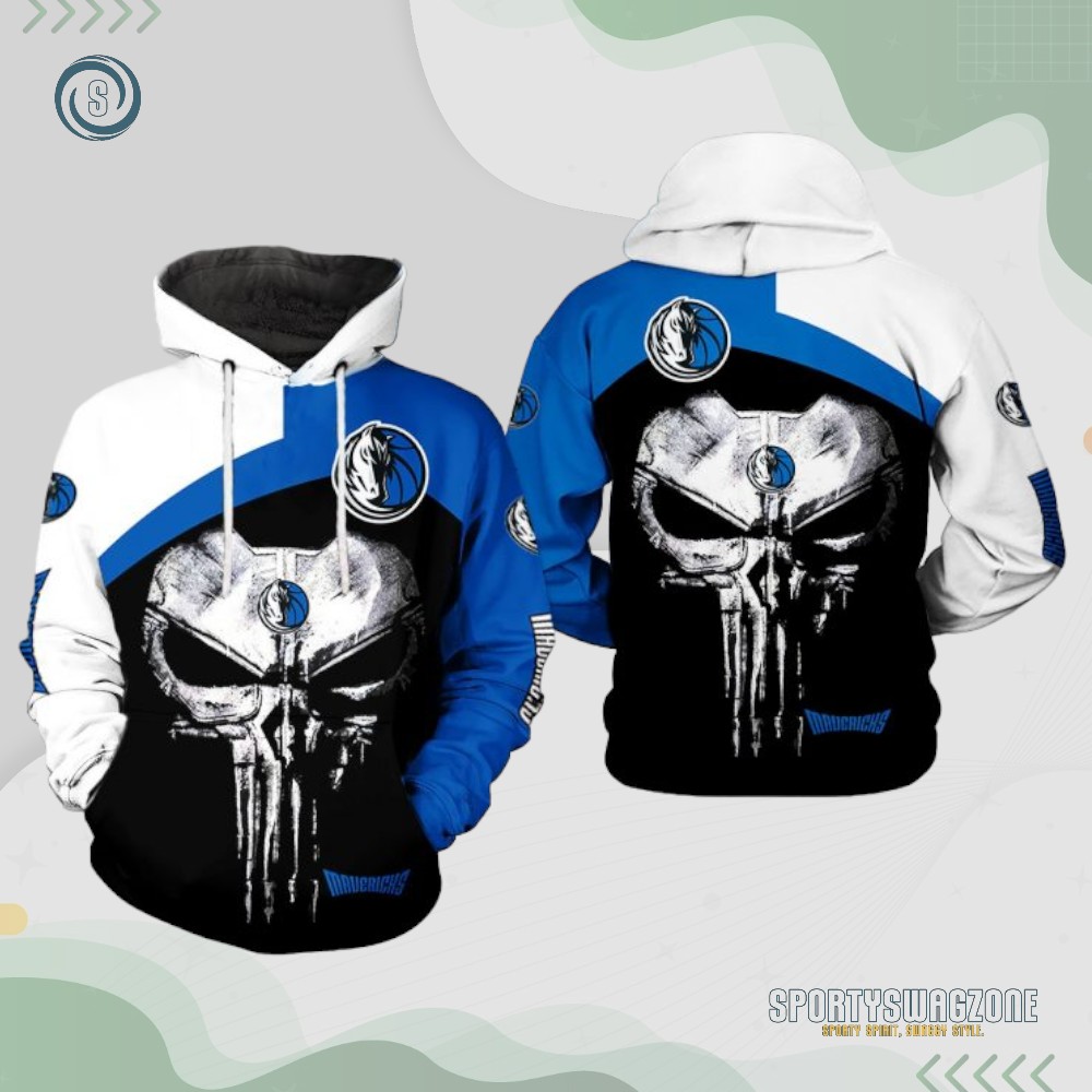 Dallas Mavericks Black Blue Punisher Skull Pullover Hoodie: The Ultimate Gift for Mavericks Fans