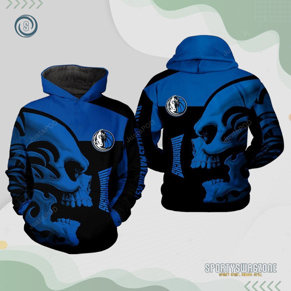 Dallas Mavericks Black Blue Skull Pullover Hoodie - A Stylish Gift for Mavericks Fans